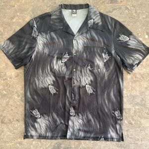Vintage 1990s Interstate All Over Face Print Button Up Shirt 2XL 25x30.5